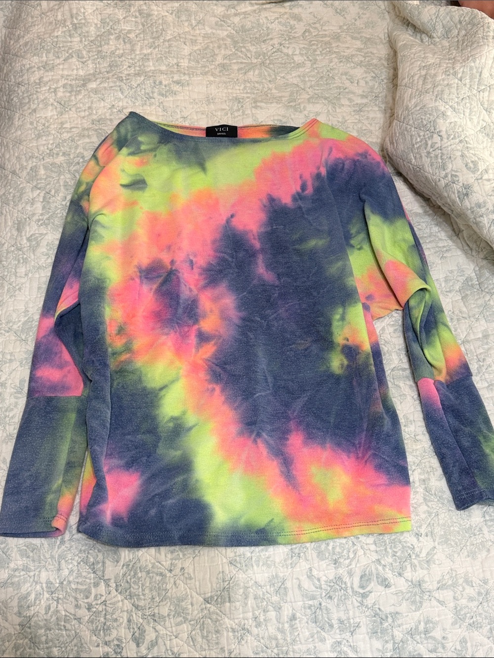 Vici Neon Tie-Dye Long Sleeve Top in Pink, Lime & Navy